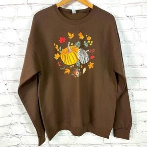 Pumpkin Graphic Sweater sweatshirt size large fall brown Cottagecore crewneck